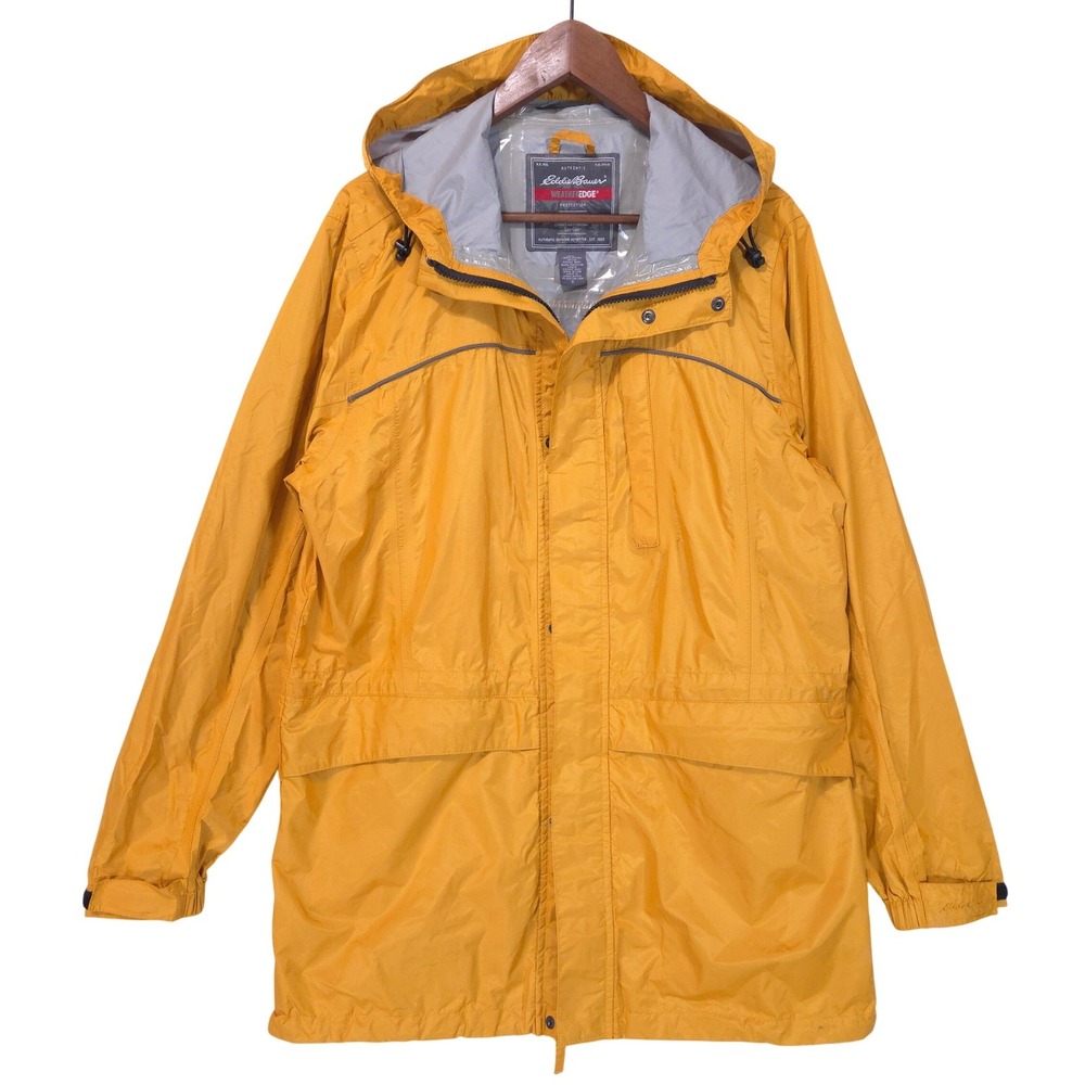Eddie Bauer WeatherEdge Rain Jacket Men S Yellow Hooded Outdoor Gorpcore Utility